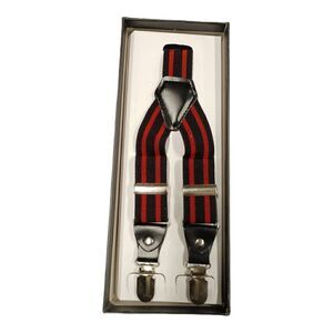 MEN'S FERRECCI RED-BLACK STRIPE CLIP END SUSPENDERS. UNISEX.